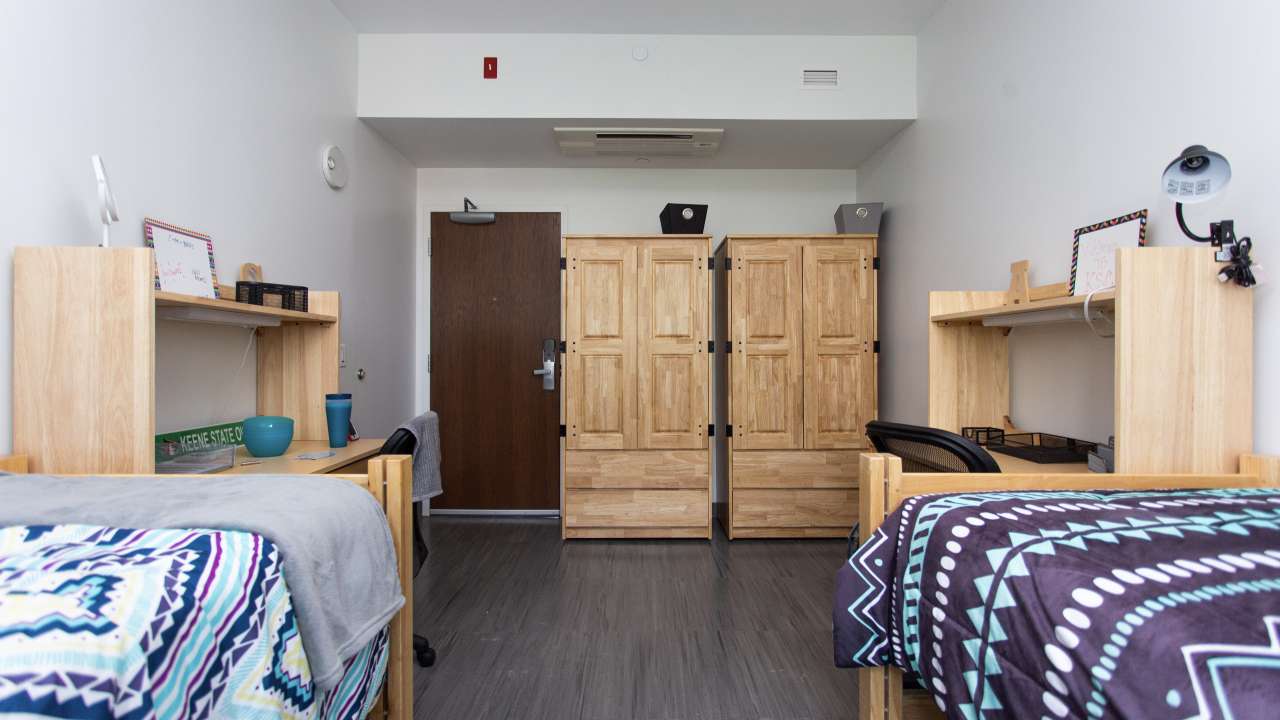 The Commons, double occupancy dorm room facing door