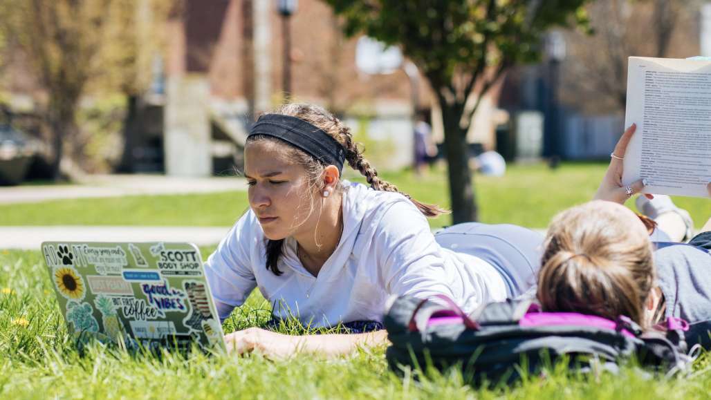 Students study in Fiske Quad