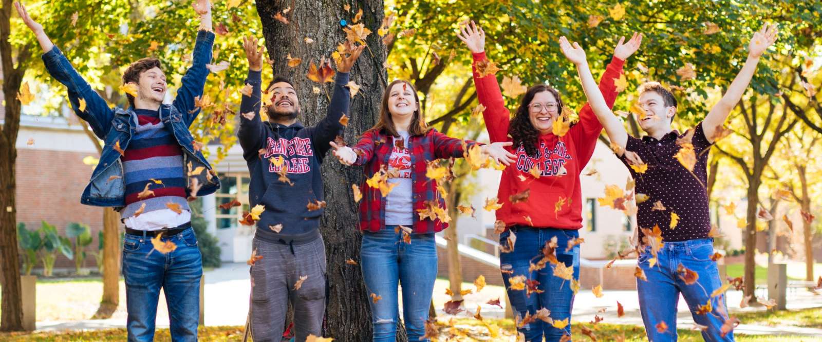 Students in the fall on the Quad